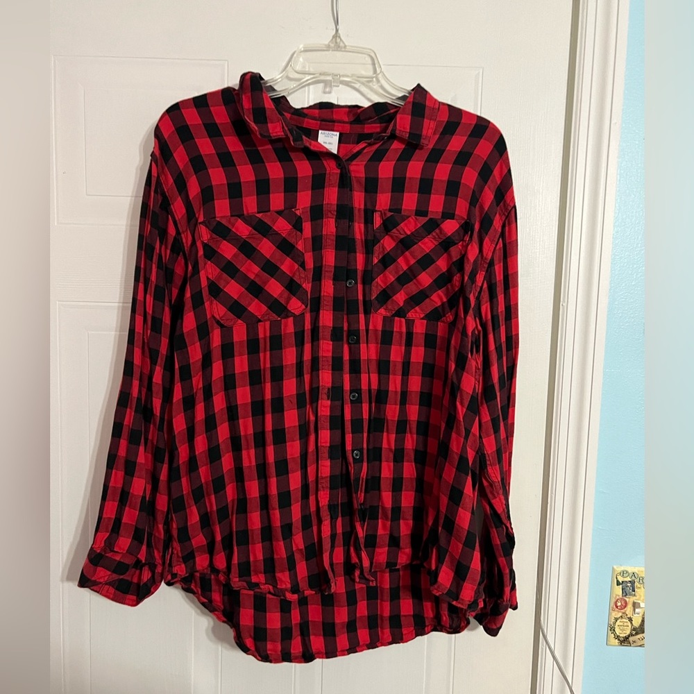 a cute, button down, red and black patterned shirt